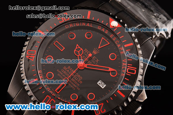 Rolex Sea-Dweller Bamford Asia 2813 Automatic PVD Case with PVD Strap Black Dial Red Markers - Click Image to Close